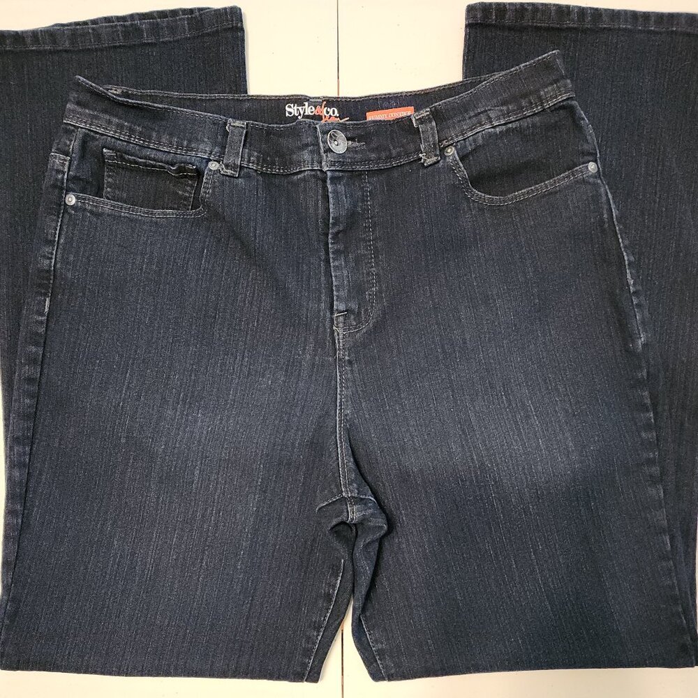 Style & Co. Women's Denim Blue Jeans Dark Wash Tummy Control Size 14 Short